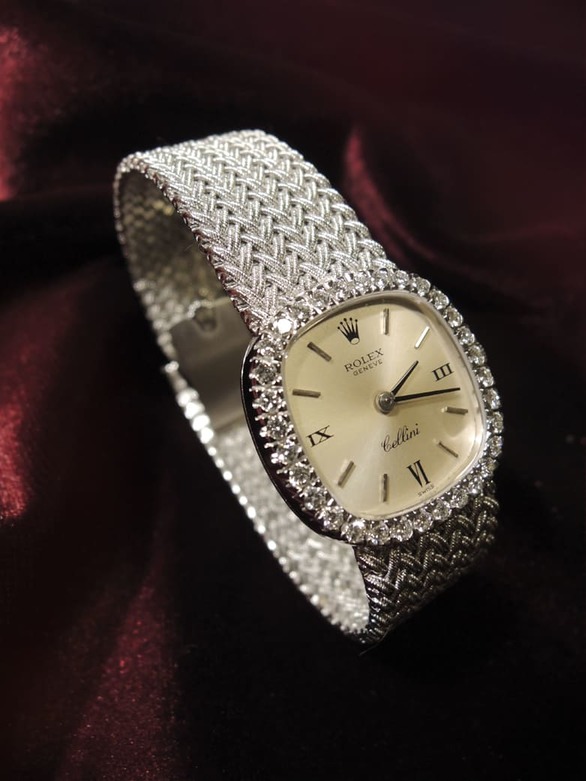 1969年勞力士cellini切利尼18K白金鑲鑽石手動上鍊機械腕錶